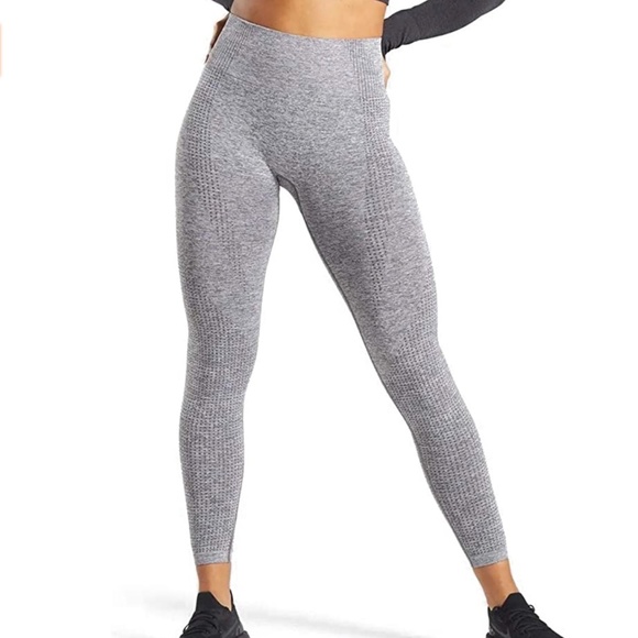 2 Black & Grey Seamless Leggings - High Waisted Workout Yoga Gym Leggings - Picture 2 of 6